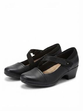 Clarks Black Leather Mary Jane Block Heel Comfort Work Shoes